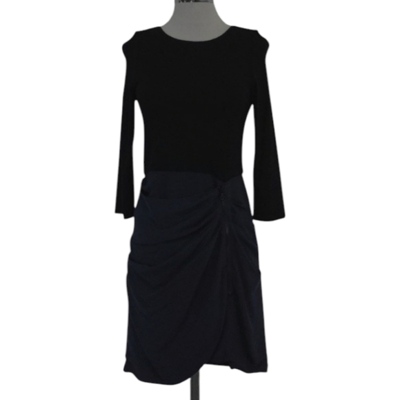 Alice & Olivia - Black & Blue Draped ruched career Classic Zip short Dress Sz 6 - Picture 4 of 9